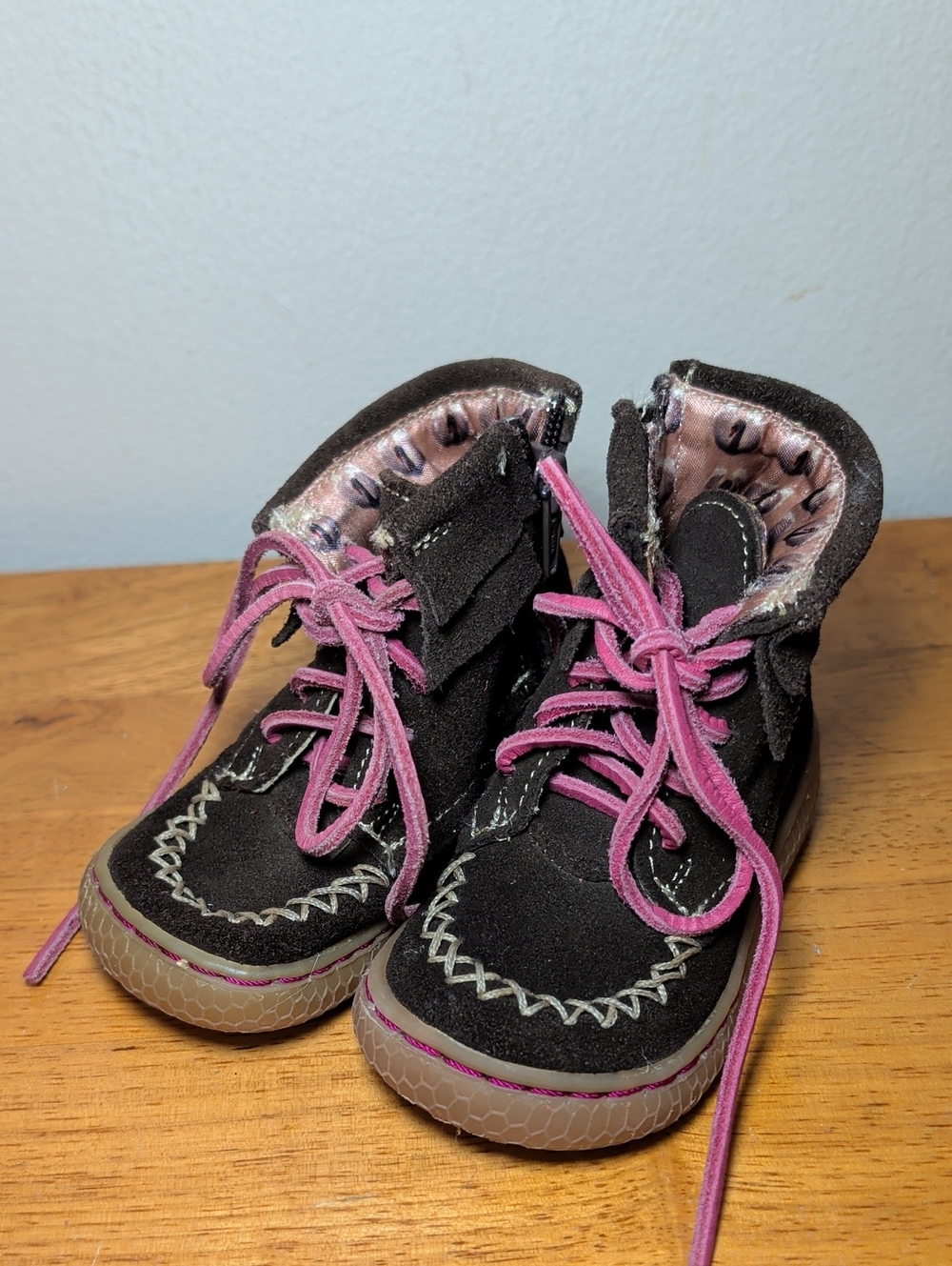 Livie & Luca Hopper Lace Up-Side Zip Boot Brown Pink Leather Baby Girls Size 4